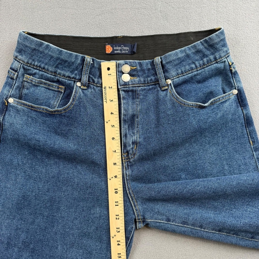 Indigo Poppy Elastic Waist Barrel Leg Jeans Medium Wash Size 12 EUC - Picture 10 of 12